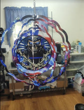 Thin Blue Line, Skull, American Flag Wind Spinner 8 x 8 Free Shipping