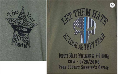 Deputy Matt Williams & K9 DiOGi  9 Year Anniversary Shirt